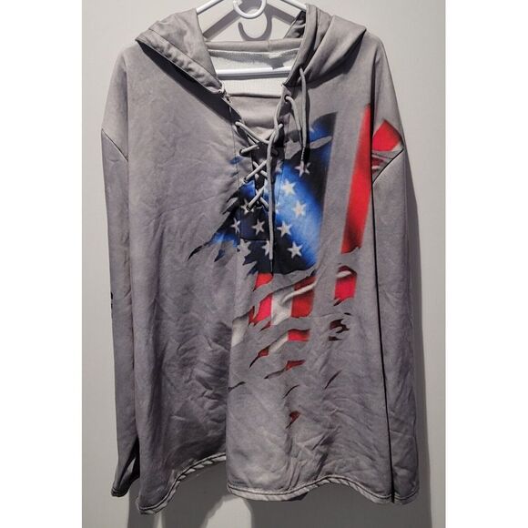 Other - Men's Plus Size Patriotic Hoodie with American Flag Print Pullover‎ 5XLGray